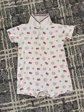Kissy Kissy White Baby One-Piece with Red and Blue Flag Print 18-24